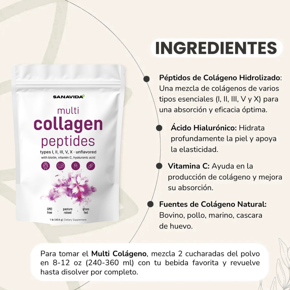 2LBS Micro Ingredients Polvo de Péptidos de Colágeno Multitipo